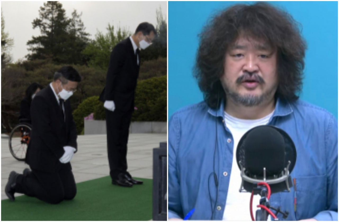 국립서울현충원 방문한 윤호중 더불어민주당 원내대표 겸 비상대책위원장 ·TBS ‘김어준의 뉴스공장’ 라이브 방송 화면 [국회사진기자단·유튜브]