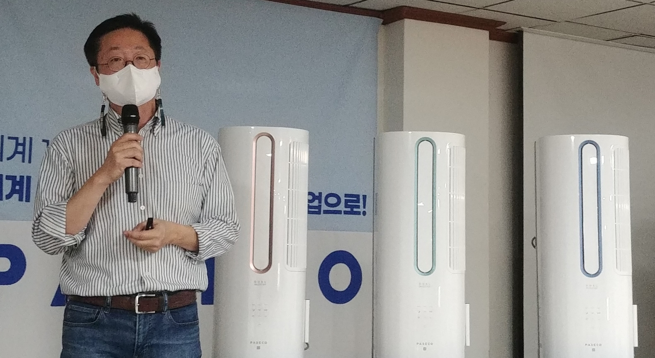 유일한 파세코 대표가 지난 26일 안산 본사에서 미디어데이를 갖고, 창문형 에어컨3 등 신제품을 소개하며 창문형에어컨 1위 위치를 공고히 하겠다고 강조했다.[도현정 기자]