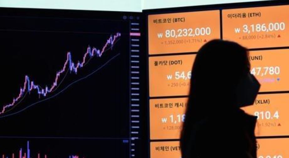 This file photo shows signboards tracking price movements of bitcoin and other virtual currencies on a local exchange. (Yonhap)