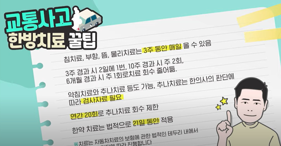 한 한의사가 운영하는 유튜브. 영상은 한방병원에서 교통사고 환자에게 침치료, 부황, 뜸 등을 세트로 매일 제공한다고 공보하고 있다. [유튜브 갈무리]