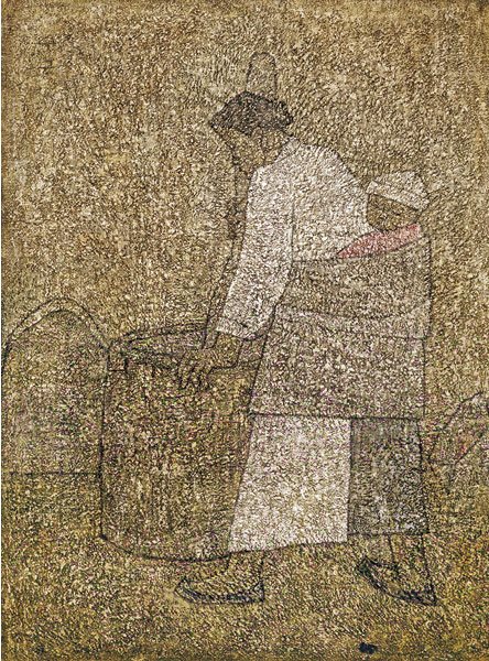 박수근의 '절구질하는 여인'. 초기작이자 작가의 대표작으로 꼽힌다. [삼성그룹 제공]