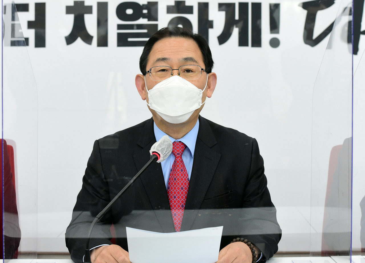 주호영 국민의힘 당 대표 권한대행 겸 원내대표가 28일 서울 여의도 국회에서 마무리 기자간담회를 하고 있다. [헤럴드경제=이상섭 기자]