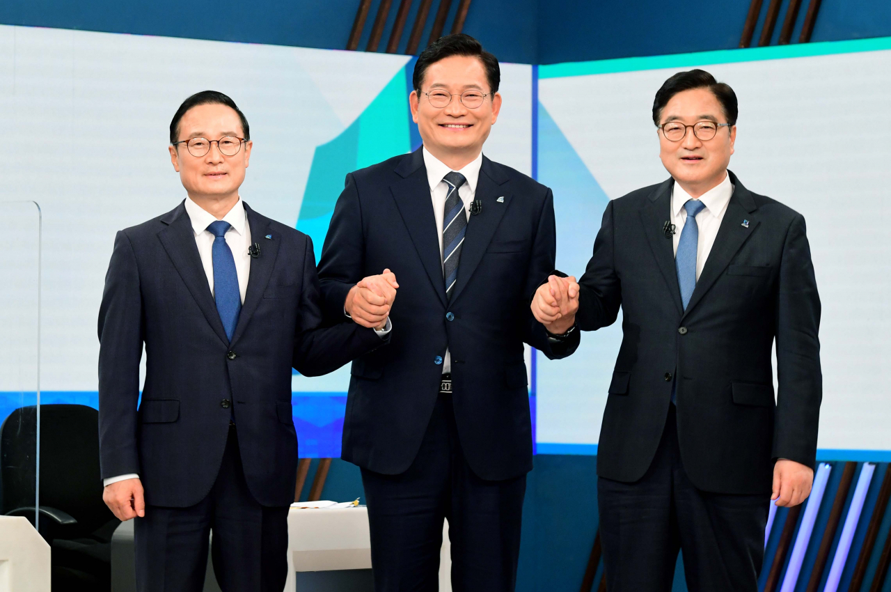 더불어민주당 당대표 경선에 출마한 홍영표(왼쪽부터), 송영길, 우원식 후보 [연합]