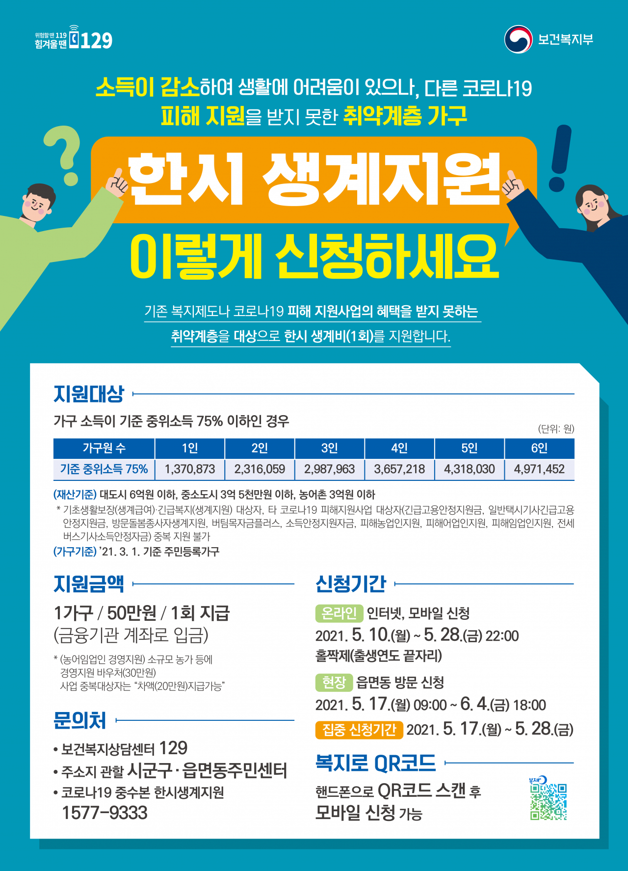 한시생계 지원금 안내문