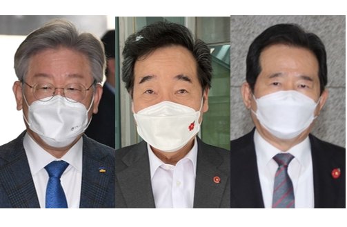 This composite file photo shows Gyeonggi Gov. Lee Jae-myung, Rep. Lee Nak-yon of the ruling Democratic Party and former Prime Minister Chung Sye-kyun. (from L to R). (Yonhap)