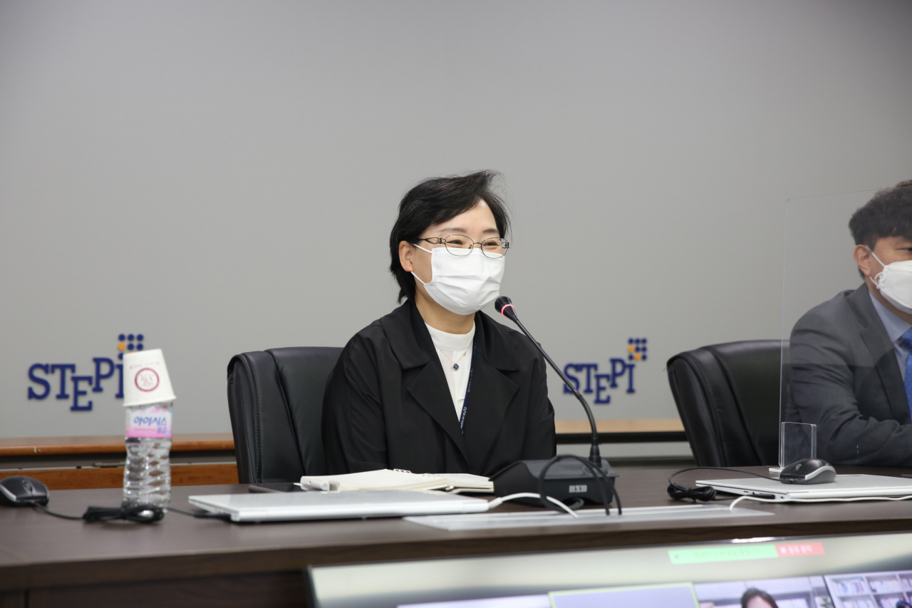 34주년 기념식에서 문미옥 STEPI 원장이 개회사를 하고 있다.[STEPI 제공]