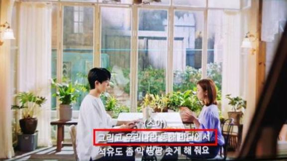 한국드라마 ‘하백의 신부’ 한 장면. 원래 주인공의 대사에는 ‘동해 바다’라고 언급돼 있다. [반크 제공·연합]