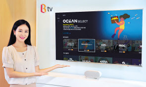 SK브로드밴드 모델이 실속형 영화 월정액 상품 ‘오션 셀렉트(OCEAN SELECT)’를 소개하고 있다. [SK브로드밴드 제공]