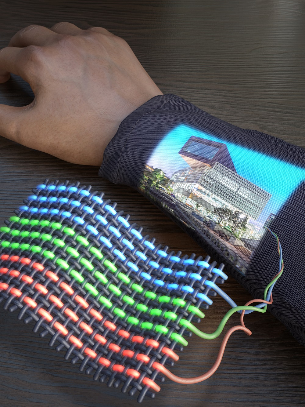 OLED 전자섬유 디스플레이 개념도.[KAIST 제공]
