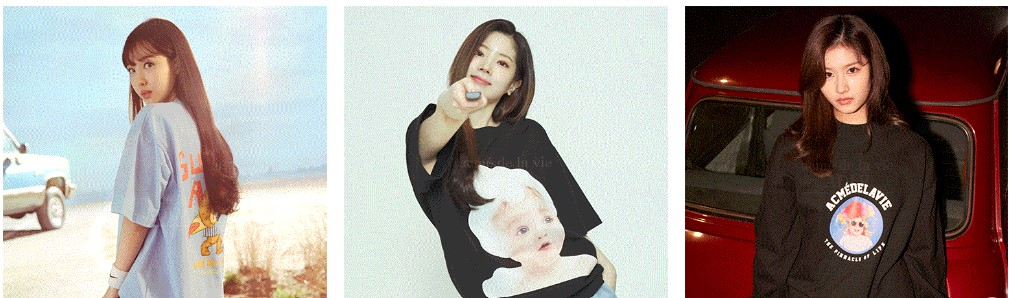 가수 '트와이스 T'로 유명한 ‘아크메드라비’. 셔츠 중앙에 아이들 이미지 프린트가 특색이다. [아크메드라비 홈피 캡처]