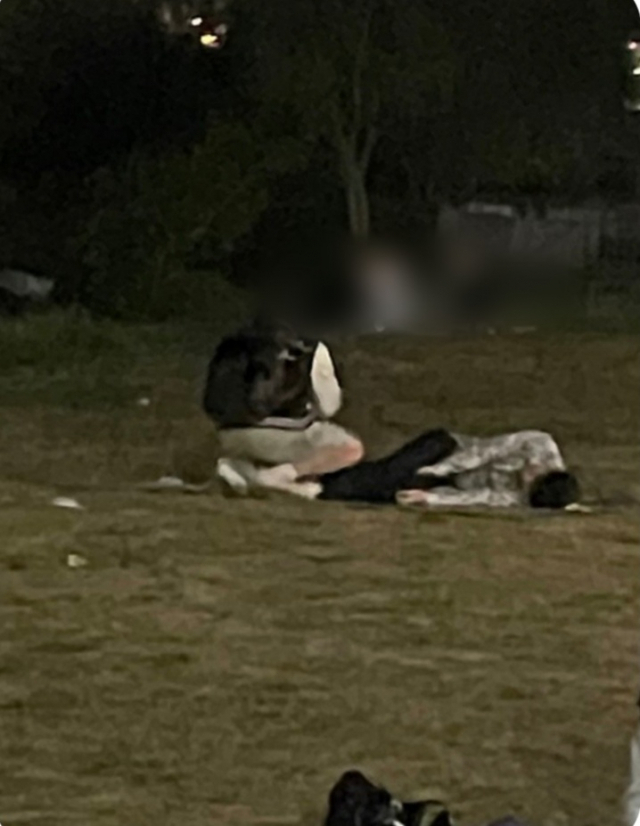 지난 4월 25일 손정민 씨 실종 관련, 목격자가 정민 씨 아버지에게 제공한 사진. 목격자는 “지난 4월 25일 오전 2시18분께 정민 씨가 누워 있고 친구 A씨는 쭈그려 앉아 있다”고 정민 씨 아버지에게 밝혔다.[손정민 씨 아버지 손현 씨 제공]