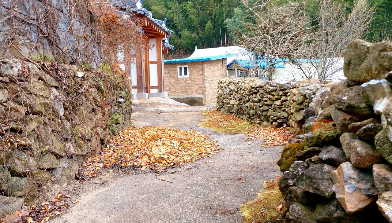 순천 경주정씨 참의공파 종가의 진입로 담장