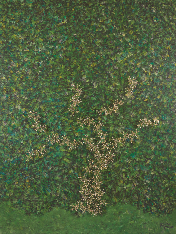 꿈결 같은, 2018, 목판에 옻칠, 삼베, 자개, 진주, 22K 금도금 은, 162x122cm [사진제공=학고재갤러리]