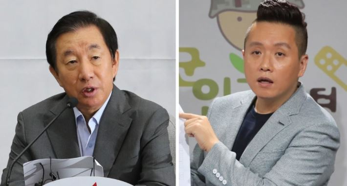 김성태 전 자유한국당 원내대표(왼쪽)와 임태훈 군인권센터 소장 모습. [연합]