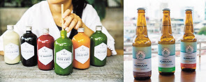 ‘바이브’유기농 생과일주스(좌), ‘탱이터틀’콤부차(우).