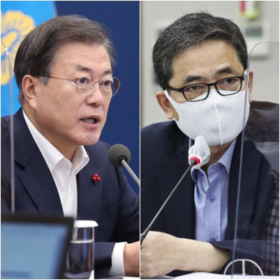 문재인 대통령(왼쪽)과 곽상도 국민의힘 의원. [연합]