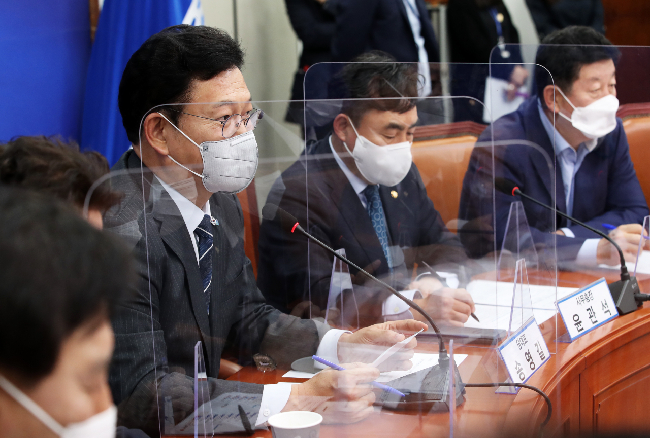 더불어민주당 송영길 대표가 21일 오후 서울 여의도 국회에서 열린 시도당위원장 간담회에서 발언하고 있다. [사진=이상섭 기자/babtong@heraldcorp.com]
