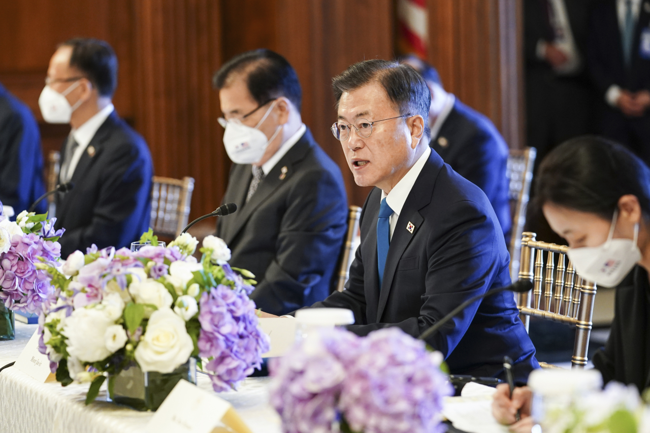President Moon Jae-in speaks during his visit to the US Capitol on Thursday (US time). (Yonhap)