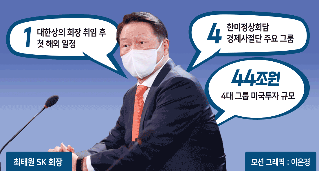 최태원 SK 회장은 21일 오전(현지시간) 미국 워싱턴 상무부에서 열린 한·미 비즈니스 라운드 테이블 행사에 참석했다. [연합]