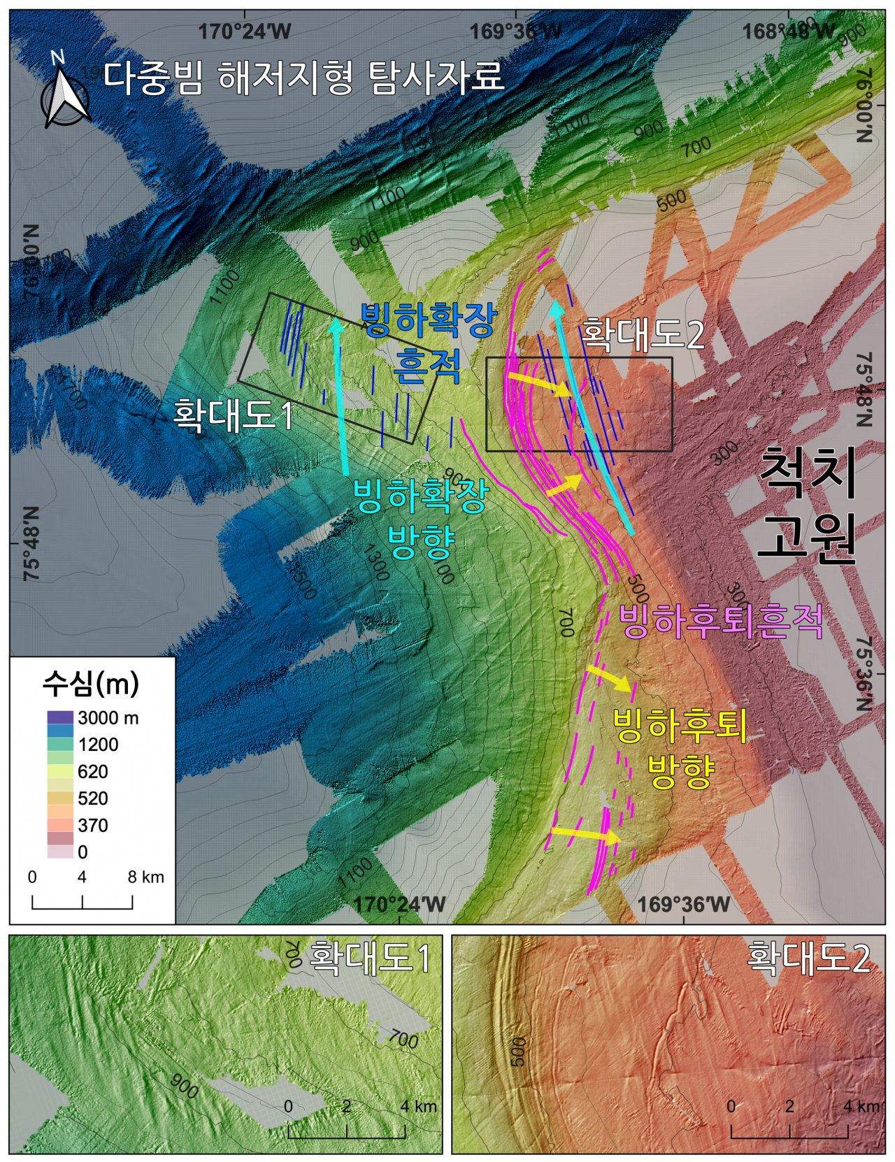 플라이스토세 중기 이후 북극해 빙하 확장방향.[극지연구소 제공]