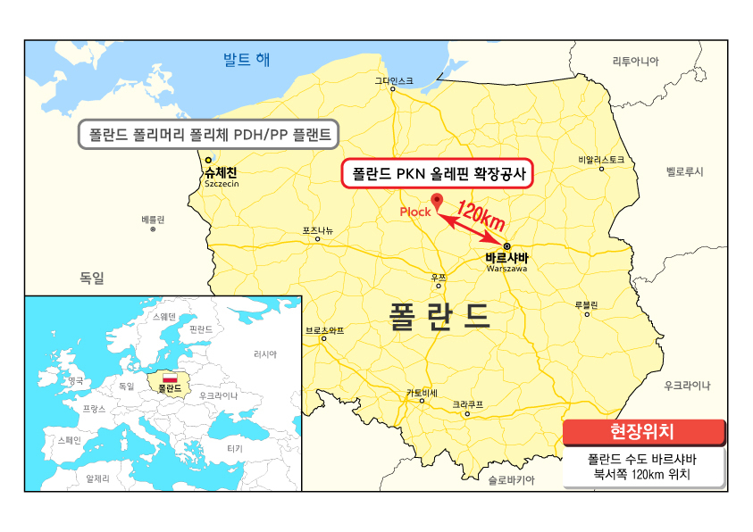 폴란드 PKN 올레핀 확장공사 위치도. [현대엔지니어링 제공]