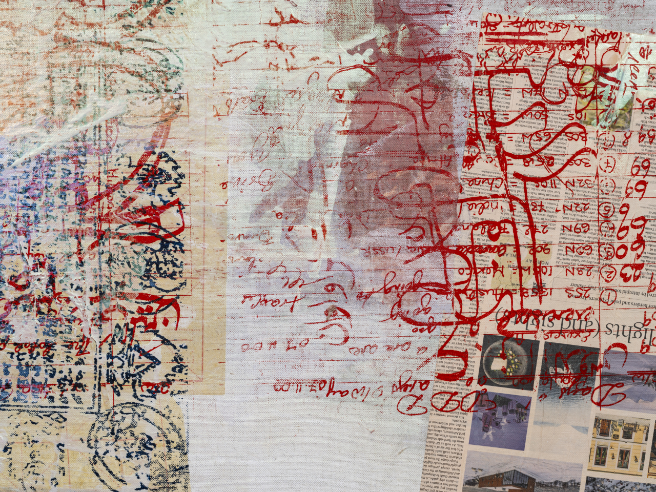 Mandy El-Sayegh, transliterated cut script, 2021 (detail), oil and mixed media on silkscreened linen, 146 x 156 cm, Photo by Damian Griffiths [사진제공=리만머핀 서울]