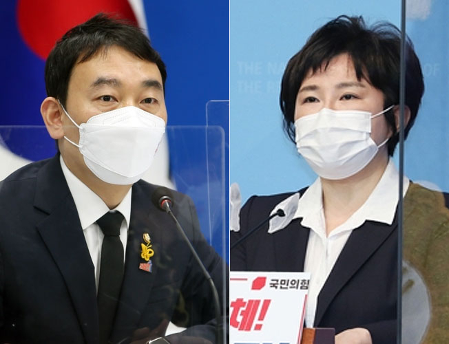 김용민 더불어민주당 의원(왼쪽)과 조수진 국민의힘 의원. [연합]