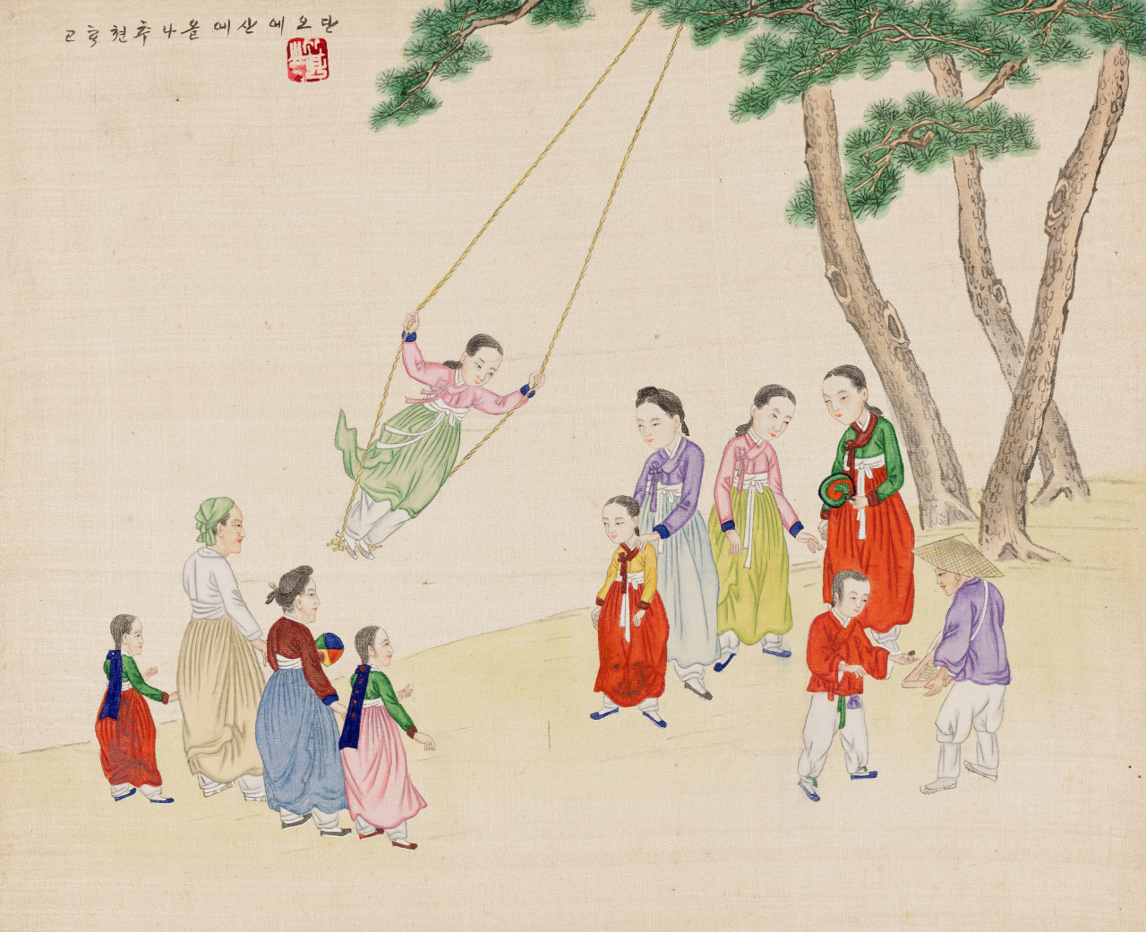 단오 그네타기, 기산의 풍속화