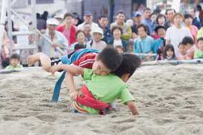단오의 참뜻을 제대로 알지 못하는 어린이도 단오날 씨름때 기를 쓰고 이기려한다. [강릉단오제]