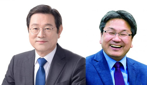 이용섭 광주시장(왼쪽)과 강기정 전 국회의원.
