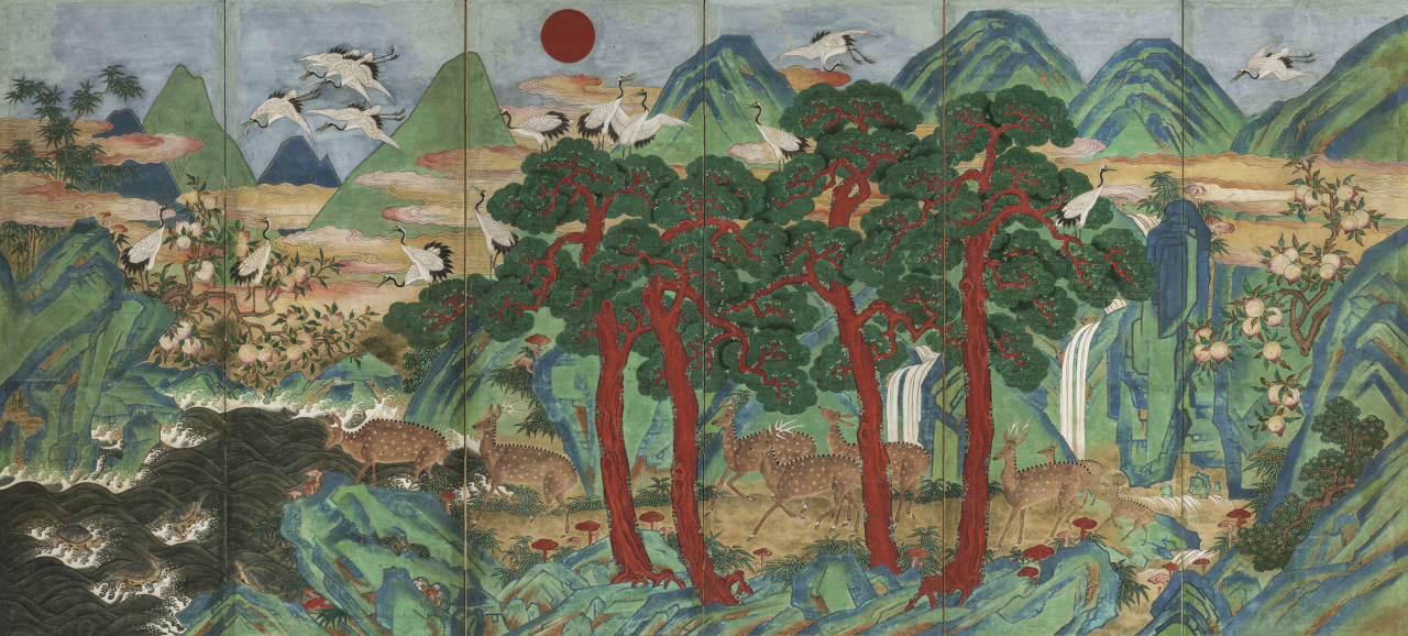 NFT공모작품 〈십장생도 6폭병풍〉, 19세기, 종이에 수묵담채, 218.5&times;480㎝ [사진제공=마이아트옥션]