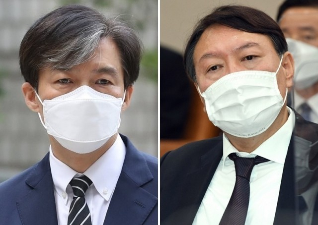조국(왼쪽) 전 법무부 장관과 윤석열 전 검찰총장. [연합·헤럴드경제DB]