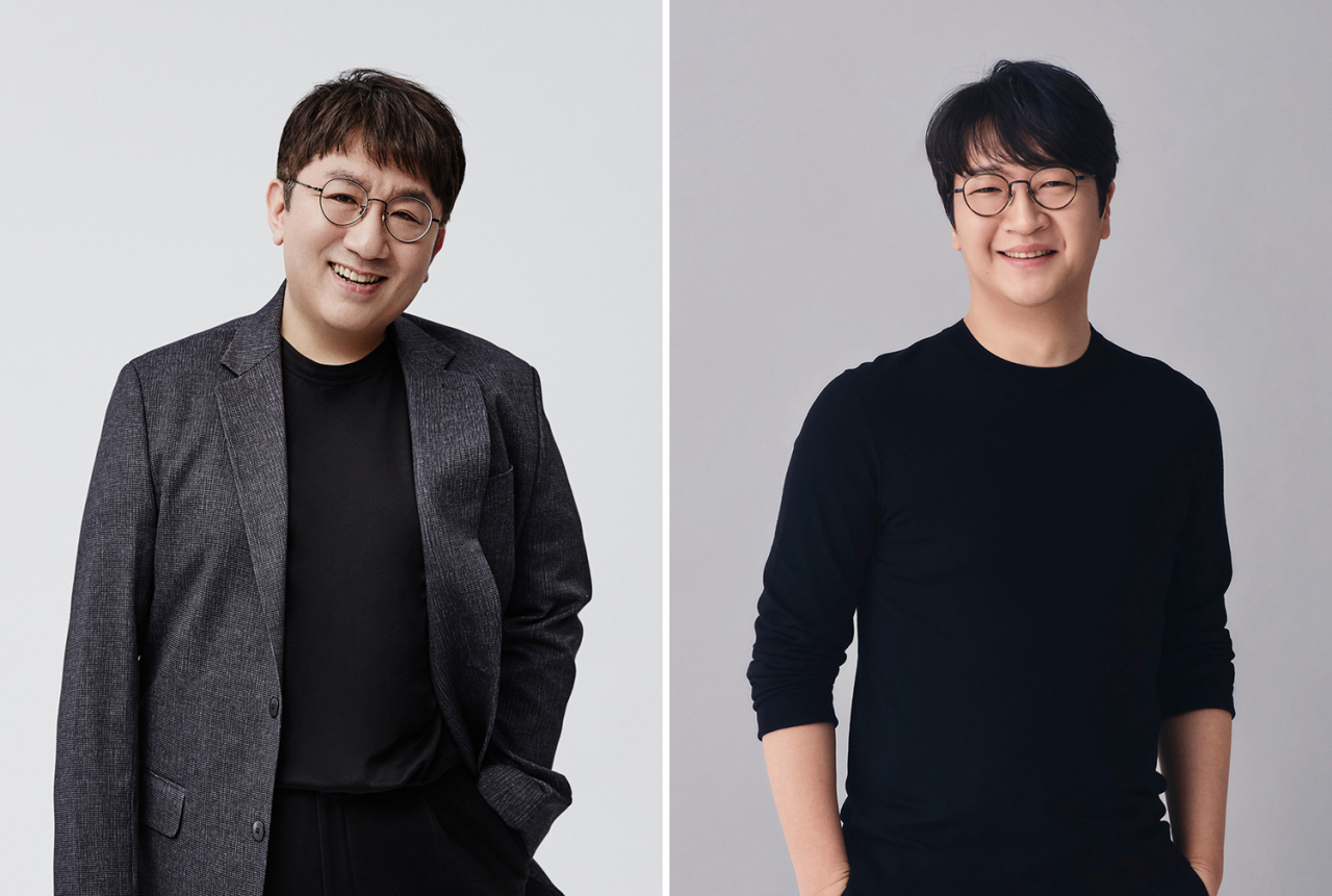 방시혁 하이브 이사회 의장과 윤석준 글로벌 CEO[하이브 제공]