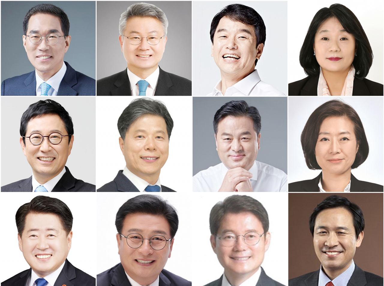 더불어민주당이 국민권익위원회로부터 통보받아 8일 공개한 부동산 투기 의혹이 제기된 의원들. 사진 맨 위 왼쪽부터 김주영, 김회재, 문진석, 윤미향 의원. 두 번째줄 왼쪽부터 김한정, 서영석, 임종성, 양이원영 의원. 마지막 줄 왼쪽부터 오영훈, 윤재갑, 김수흥, 우상호 의원. [연합]