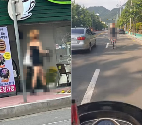경남 창원에서 노출이 심한 여장을 하고 다닌다는 남성 목격 사진. [페이스북 캡처]