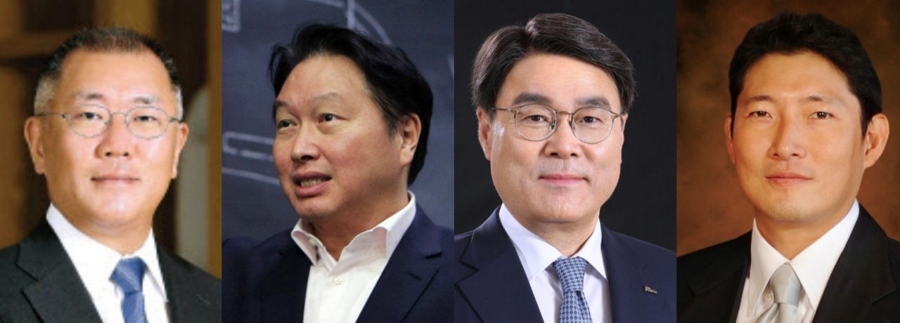 정의선(왼쪽부터) 현대차그룹 회장, 최태원 SK그룹 회장, 최정우 포스코그룹 회장, 조현준 효성그룹 회장 [각사 제공]