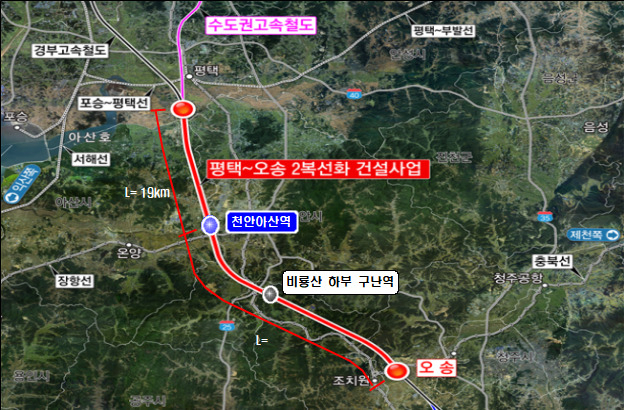 ‘평택&sim;오송 2복선’의 천안·아산 정차역 위치도 및 사업계획