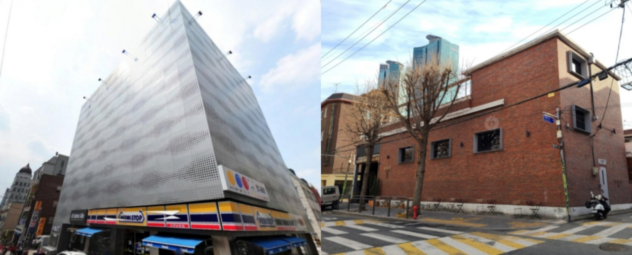 배우 전지현이 매각한 논현동 빌딩(왼쪽)과 이정현이 매각한 성수동 빌딩 [사진출처=원빌딩]