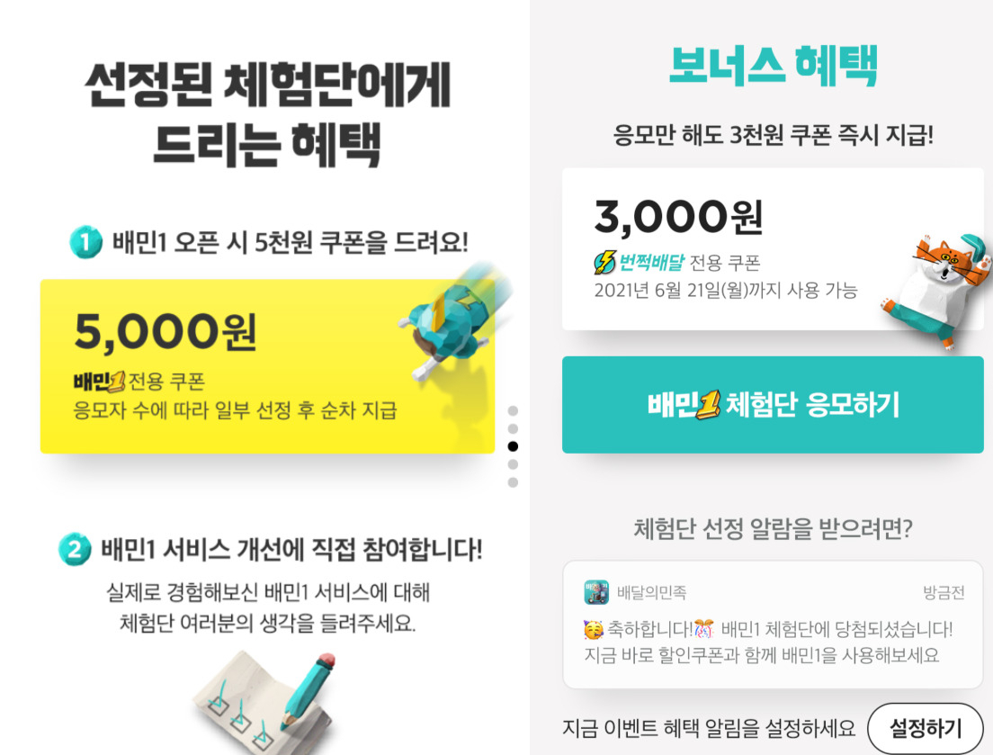 배민1 체험단 안내 [배달의민족 캡처]