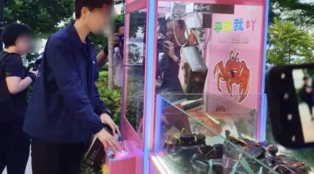 2019년 'House of Seafood' 레스토랑이 게 뽑기 기계를 설치해 홍보에 활용하고 있는 모습. [LADbible]