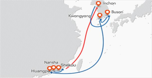 KSC(Korea South China service) 서비스 노선도