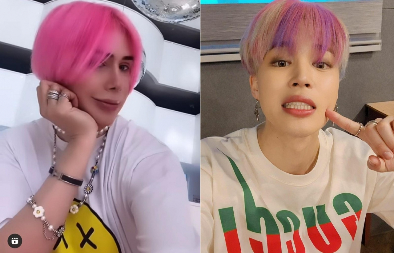 자신을 한국인으로 규정하며 방탄소년단(BTS) 지민을 닮고자 18번째 성형수술을 한 올리 런던(왼쪽 사진)과 BTS 지민 [인스타그램]