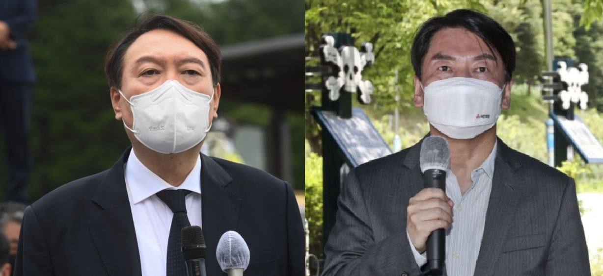 윤석열(왼쪽) 전 검찰총장과 국민의당 안철수 대표. [연합]