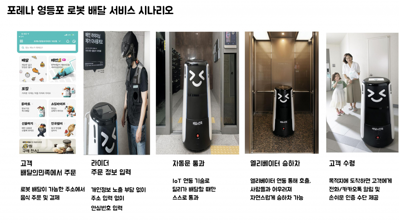한화 포레나 영등포에 도입된 딜리타워 서비스 시나리오 [배달의민족 제공]