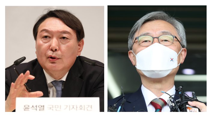 Former Prosecutor General Yoon Seok-youl (L) and former top auditor Choe Jae-hyeong (R) (Yonhap)