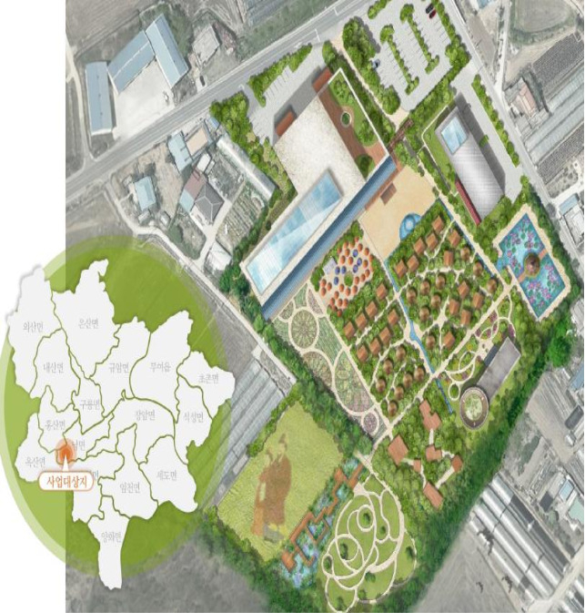 부여군 남면 내곡리(구 남성중학교) 3만 9518㎡ 부지에 조성되는 유기농북합단지 조감도