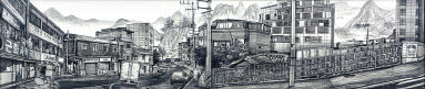 정연지, 마포, 비단에 수묵, 연필, 39&times;178.7cm, 2014