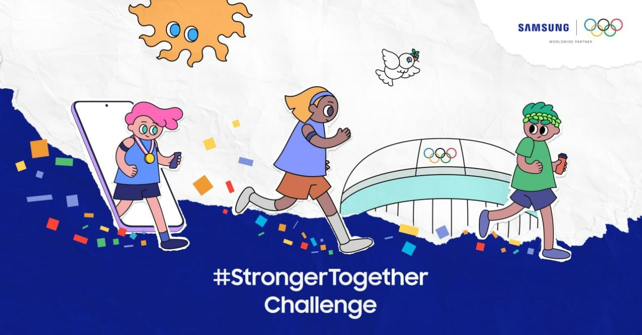 올림픽 공식 파트너 삼성전자가 국제올림픽위원회(IOC)와 함께 삼성 헬스 애플리케이션을 통해 디지털 걷기 캠페인 '#스트롱거투게더 챌린지'를 시작한다고 23일 밝혔다. 사진은 삼성전자 디지털 걷기 챌린지 포스터. [삼성전자 제공]