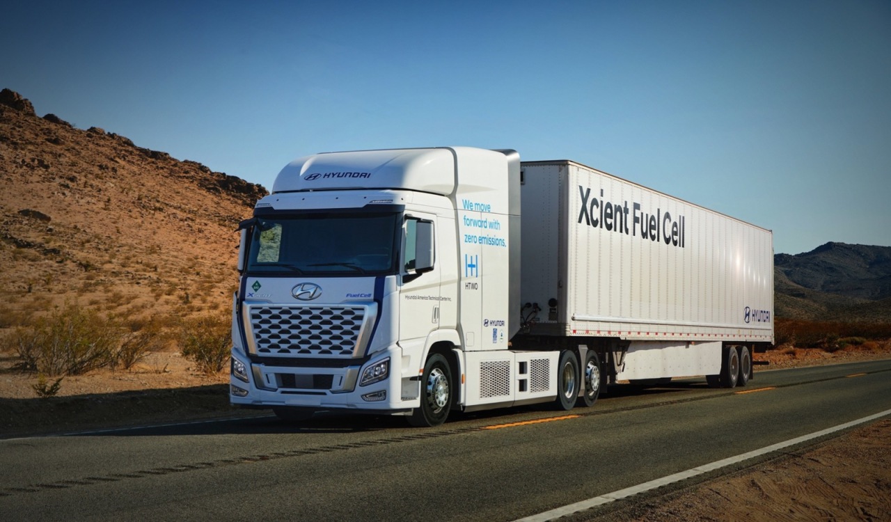 Hyundai Motor Co.'s Xcient fuel cell heavy-duty truck is seen in this photo provided by the automaker on Tuesday. (Hyundai Motor Co.)