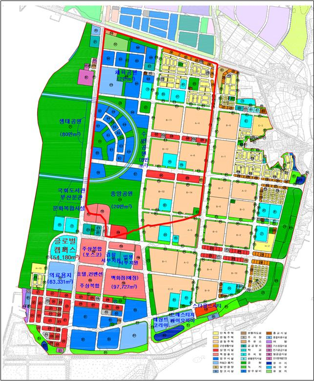 명지지구 주요시설 위치도 [한국토지주택공사(LH)]